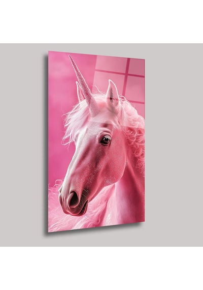 Pembe Unicorn Cam Tablo Masalsı Çocuk Odası Duvar Dekoru 35x50