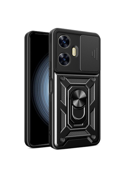 Fibaks Realme 10 4G Uyumlu Kılıf Kamera Korumalı Sürgülü Yüzüklü Armor Military Tank Koruyucu Kapak
