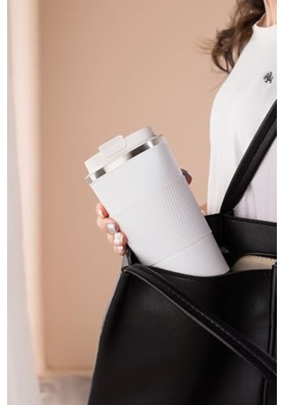 L Kilitli Çelik Mat Beyaz 510 Ml Kahve Termos Mug Cın405by Diğer
