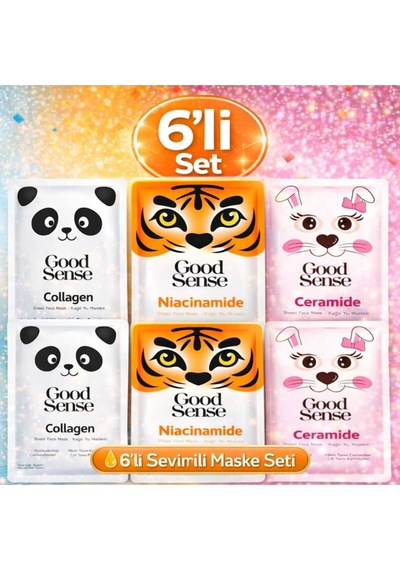 Hayvan Serisi 6 Lı Kağıt Yüz Maskesi Seti Panda Kolajen Tiger Niacinamide Rabbit Ceramide Bakım
