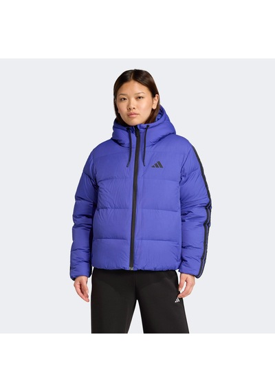 Adidas Essentials Climawarm 3 Stripes Puffer Down Kapüşonlu Kadın Mavi Outdoor Montu Jw9109