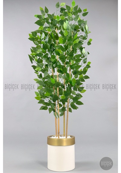 Yapay Benjamin Ağacı 140cm Krem Gold Metal Saksıda Krem-gold