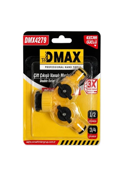 Çift Çıkışlı Vanalı Musluk Adaptörü, 1/2 Ve 3/4 Uyumlu, Sarı, Dmx4279