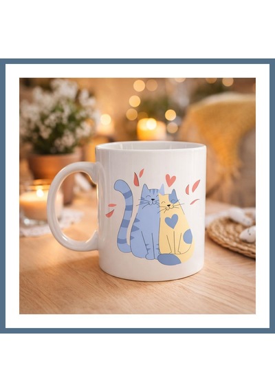 Buradabulabilirsin Sevimli Aşık Kediler Desenli Porselen Kupa Model 42 Love Cats Tasarım Sevgiliye Hediye, Kahve & Çay Kupası Bbz Diğer