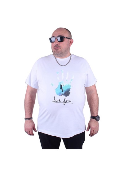 Starbattal Büyük Beden Erkek Sıfır Yaka Tişört Surf 23117 Beyaz-Beyaz Çok Renkli