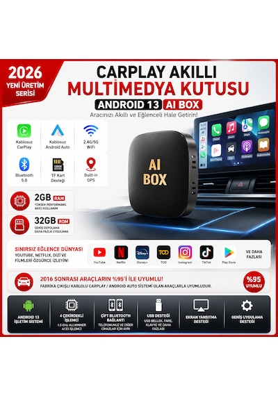 Ls2 Android 13.0 Carplay Aibox 2gb Ram 32gb Rom Kablosuz Carplay Android Auto Youtube Netflix Wifi Gps Diğer