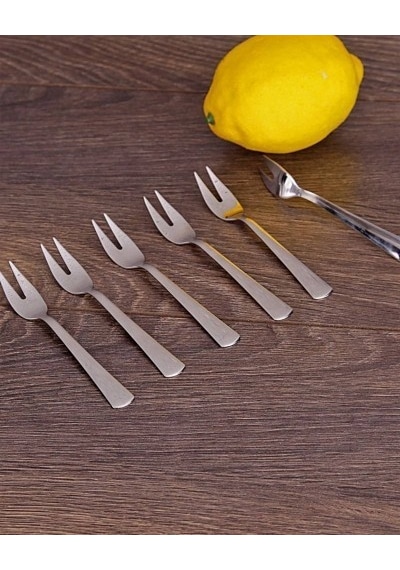 6'Lı Metal   Mini Limon Çatalı Gri