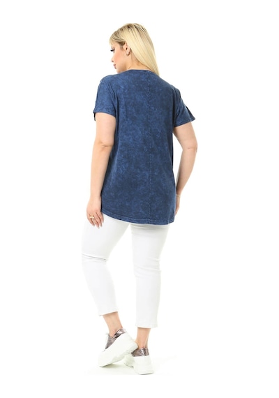 Mia Butik Büyük Beden Lacivert Omuzları Taş Detaylı Bluz-1060 Lacivert