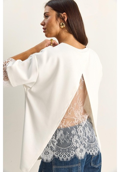 Shade Kadın Sırt Detaylı Dantel Garnili T-shirt 1073 60286023 - Beyaz