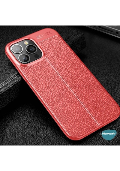 Microsonic Apple Uyumlu iPhone 13 Pro Kılıf Deri Dokulu Silikon