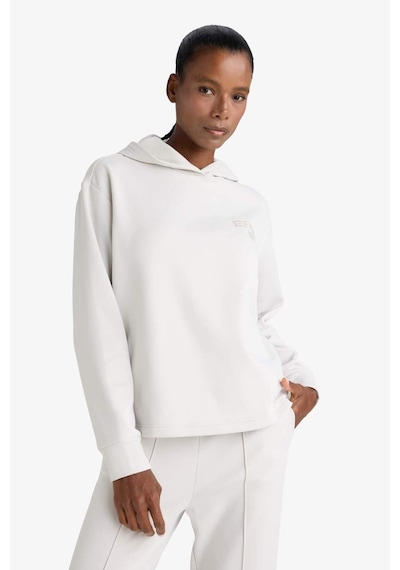 Defacto Defactofit Standart Fit Kapüşonlu Baskılı Skuba Dalgıç Kumaş Sporcu Sweatshirt F1691ax25wnbg721 Bej
