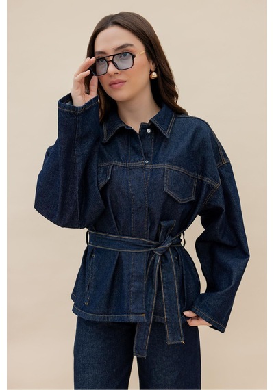 İkrafashion Koyu Lacivert Denim Takım: Şık Ve Konforlu Günlük Stil Denim Denim