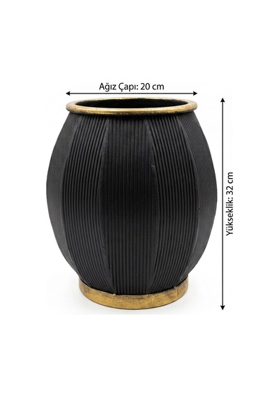 Panalı Metal Siyah Sekoratif Saksı Küçük 20 X 32 Cm