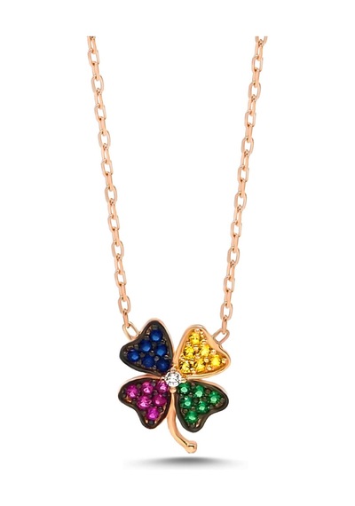 Kadın Yonca Tasarım 925 Ayar Gümüş Kolye Rose Gold