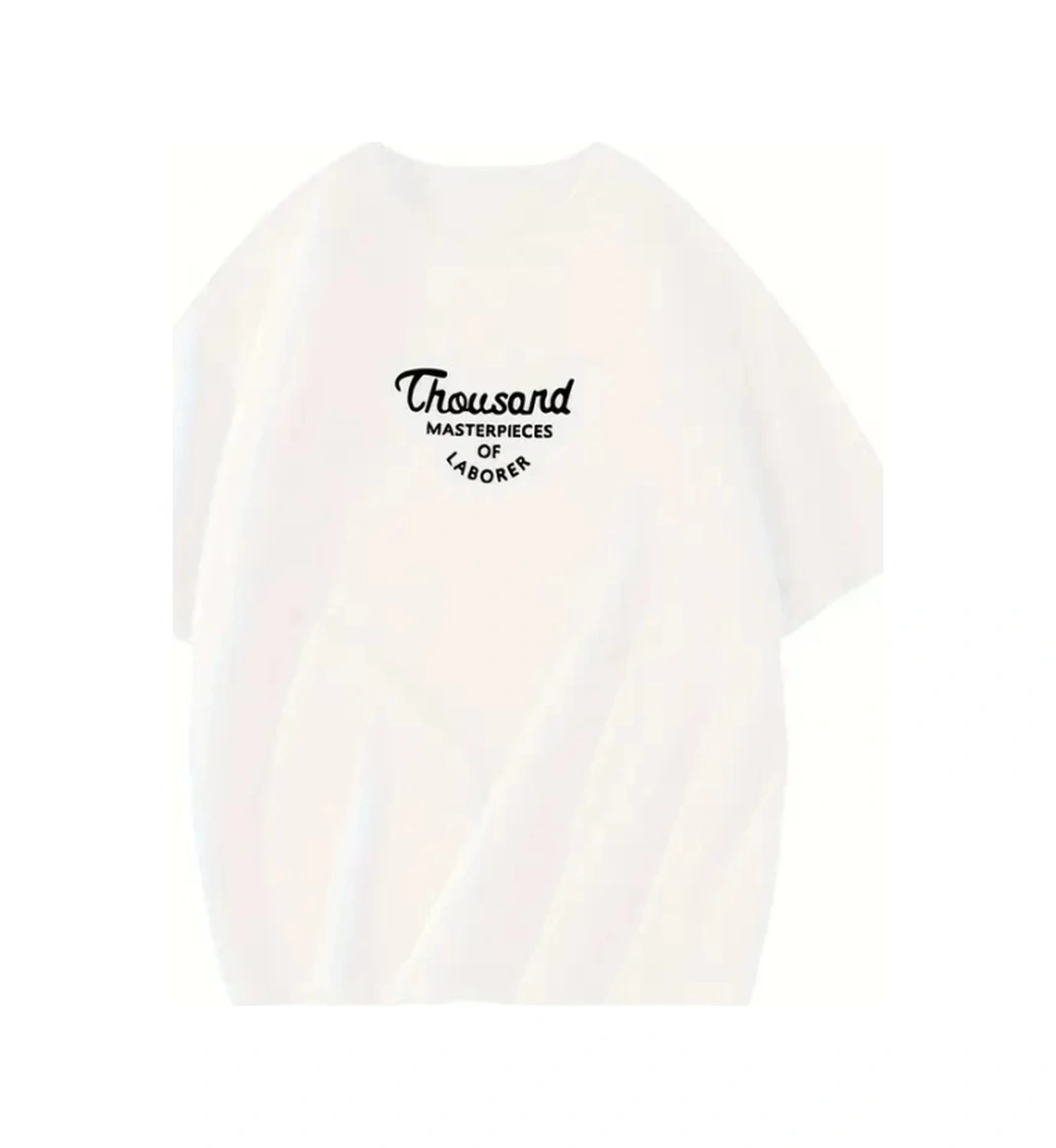 Dogutrend Thousand Baskılı Oversize Bisiklet Yaka T-shirt - Beyaz