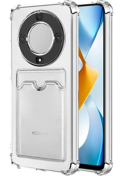Honor X9A Kartlık Bölmeli Şeffaf Silikon Kılıf - Extra Güçlendirilmiş Kenar