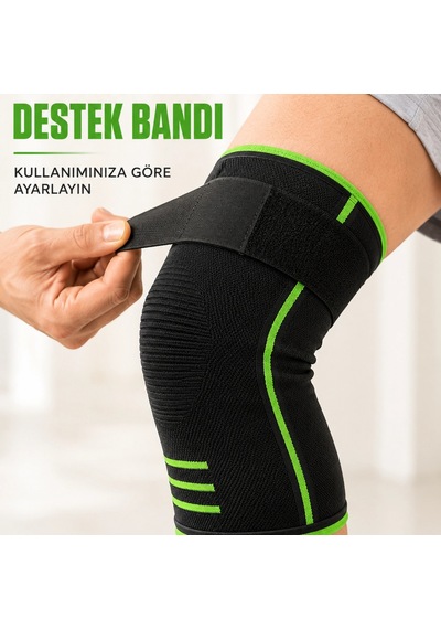Ayarlanabilir Bantlı Spor Dizlik Nefes Alabilen Esnek Diz Destekleyici Siyah Yeşil