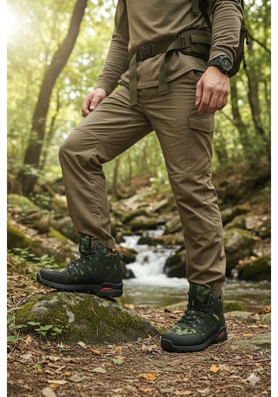 Letao Siyah Kışlık Erkek Soğuga Dayanıklı Trekking Bot Ayakkabı 2119 Haki Kamuflaj