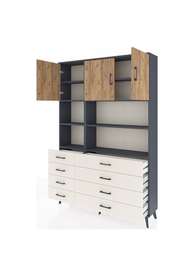Arges Dolap 8 Raflı 8 Çekmeceli 3 Kapaklı 132x30x195 Antrasit-çam/aytaşı Atlas Çam/aytası Arges Dolap 8 Raflı 8 Çekmeceli 3 Kapaklı 132x30x195 Antrasit-çam/aytaşı Atlas Çam/aytası