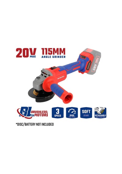 Workpro Wp392003 20volt 115mm Şarjlı Kömürsüz Devir Ayarlı Profesyonel Avuç Taşlama Aküsüz