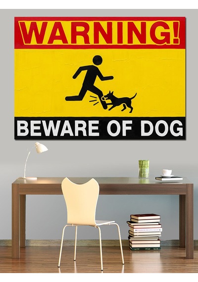 Dikkat Köpek Var Uyarısı Dekoratif Kanvas - Mdf Ahşap Tablo