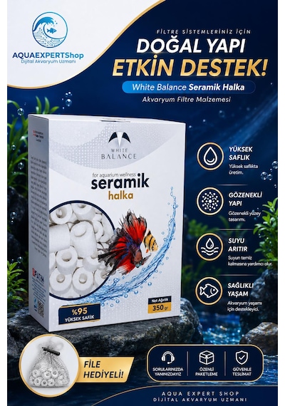 White Balance Seramik Halka - Akvaryum Filtre Malzemesi - Yüksek Saflık - File Hediyeli - 350 Gr