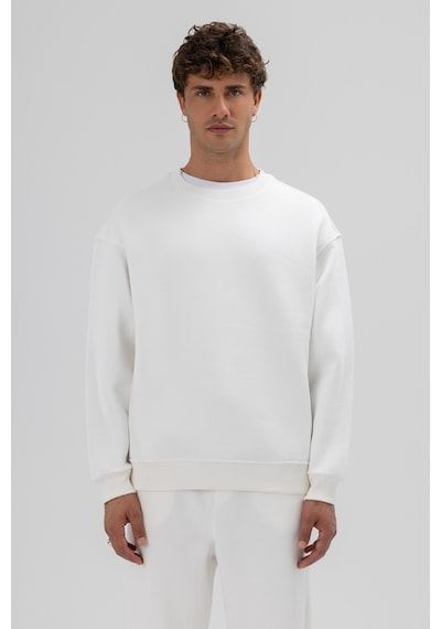 Vamos Basic Bisiklet Yaka Oversize Sweatshirt Ekru