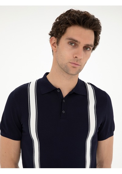 Lacivert Slim Fit Polo Yaka Triko T-shirt