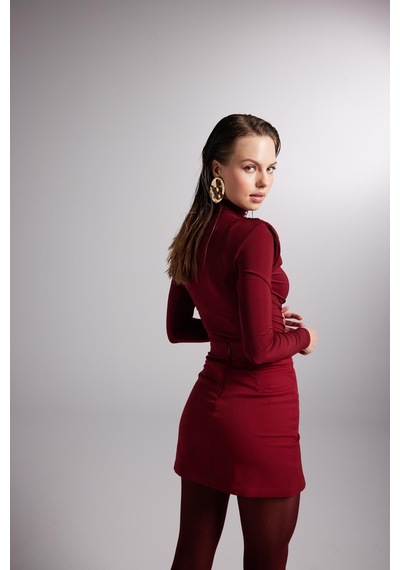 Holly Lolly Yırtmaçlı Mini Panky Etek Bordo