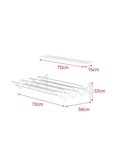 Akordiyon 70cm Çamaşır Kurutma Askısı Duvara Monte Katlanabilir Kurutmalık Banyo Balkon Beyaz Beyaz