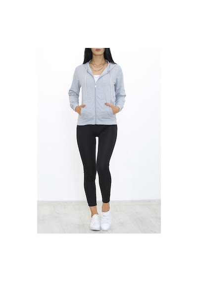Bensu Store - Kapşonlu Fermuarlı Sweat Gri - 3001.275. 001