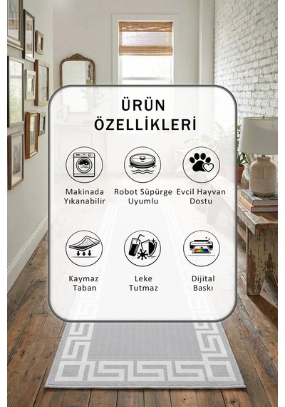 Versus L Milad Gri Beyaz Yıkanabilir Yolluk Beyaz - Gri
