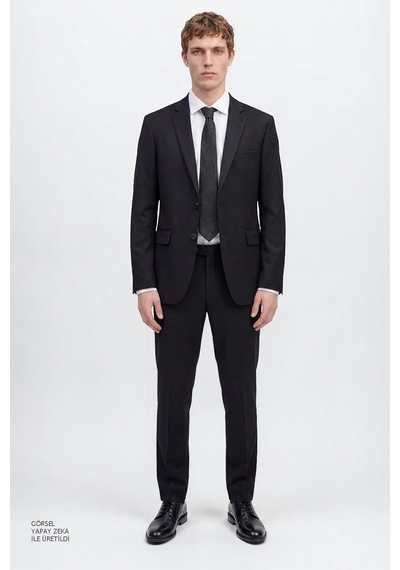 AC&Co / Altınyıldız Classics  Erkek Sıyah Slim Fit Dar Kesim Mono Yaka Takım Elbise Siyah