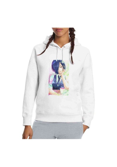 Anime Tokyo Ghoul Anteiku Baskılı Beyaz Kadın Kapşonlu Sweatshir (534769186)