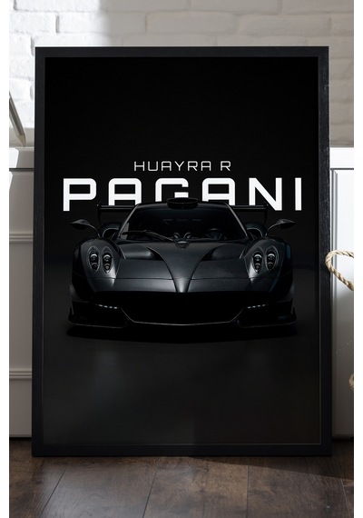 Pagani Huayra R Siyah Ahşap Çerçeveli Poster, Dekoratif Araba Duvar Tablosu