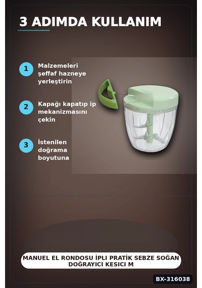 Manuel El Rondosu İpli Pratik Sebze Soğan Doğrayıcı Mutfak Aleti Bx-316038