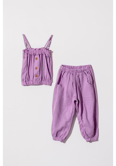 Kıpırık Baby Kız Çocuk Lila Pantalonlu Poplin Takım-1169 Lila