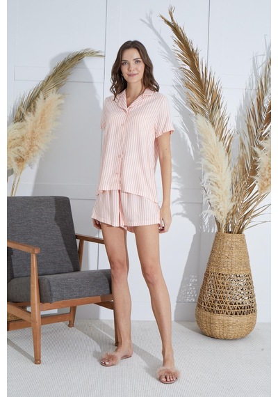 Sevim Kadın Önden Düğmeli Kısa Kol Somon Şortlu Pijama Takım C9t1n951 001