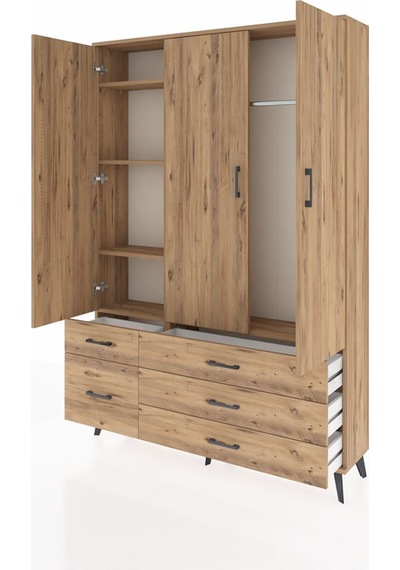 Arges Dolap 5 Raflı 5 Çekmeceli Tek Askılı 132x30x195 Çam-çam/çam Atlas Çam/atlas Çam Arges Dolap 5 Raflı 5 Çekmeceli Tek Askılı 132x30x195 Çam-çam/çam Atlas Çam/atlas Çam