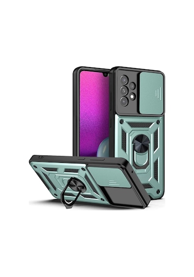 Samsung Galaxy A53 Uyumlu Tank Kılıf Yüzüklü Standlı Extra Koruma Zırhlı Outdoor Kapak Yeşil