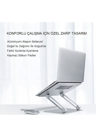 Triline Full Alüminyum Ayarlanabilir Apple Uyumlu MacBook Laptop Standı 10-17