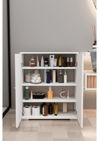 4 Bölmeli Banyo Dolabı Banyo Rafı Çok Amaçlı Dolap-beyaz Beyaz