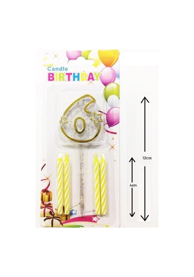 Mika Şeffaf 6 Rakam Gold Mum Set