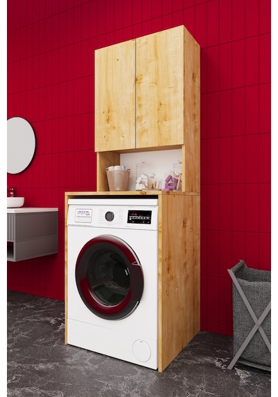 Asra Trend Çamaşır Makinesi Üstü Banyo Dolabı BD-01 %100 MDF İki Kapaklı Organizer Raf Safir Meşe Asra Trend Çamaşır Makinesi Üstü Banyo Dolabı BD-01 %100 MDF İki Kapaklı Organizer Raf Safir Meşe