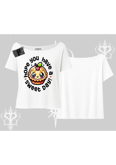 Tarzsokak Sweet Day Cupcake Baskılı Kayık Yaka Tshirt Beyaz