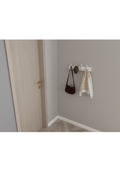 Hepsi3boyutlu Modern Duvar & Kapı Kanca Askılık - 4 Adet Beyaz Kanca Askılık - Model No : 3 Beyaz