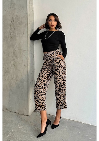 Verymoda Leopar Desenli Pantolon F1788 Vizon Siyah Verymoda Leopar Desenli Pantolon F1788 Vizon Siyah