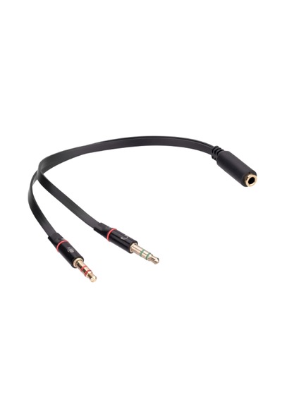 Siyah 3.5mm To Audio + Mic 0.15m Kulaklık Çevirici Ses Ayırıcı"