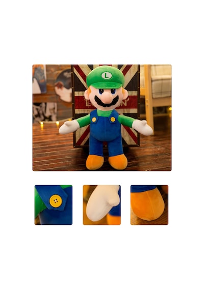 İthal Kadifemsi Kumaş Süper Mario Luigi Peluş Oyuncak 27 Cm Uyku Oyun Arkadaşı Orta Boy Yeşil Çok Renkli
