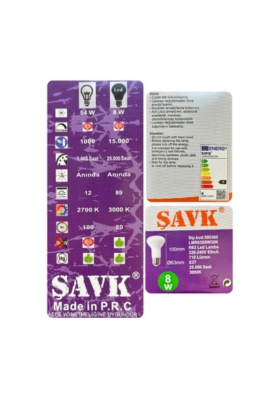 4 Adet Şavk 8w 54w Sarı Işık 3000k E27 Duylu Kalın Duy Led R63 Ampul